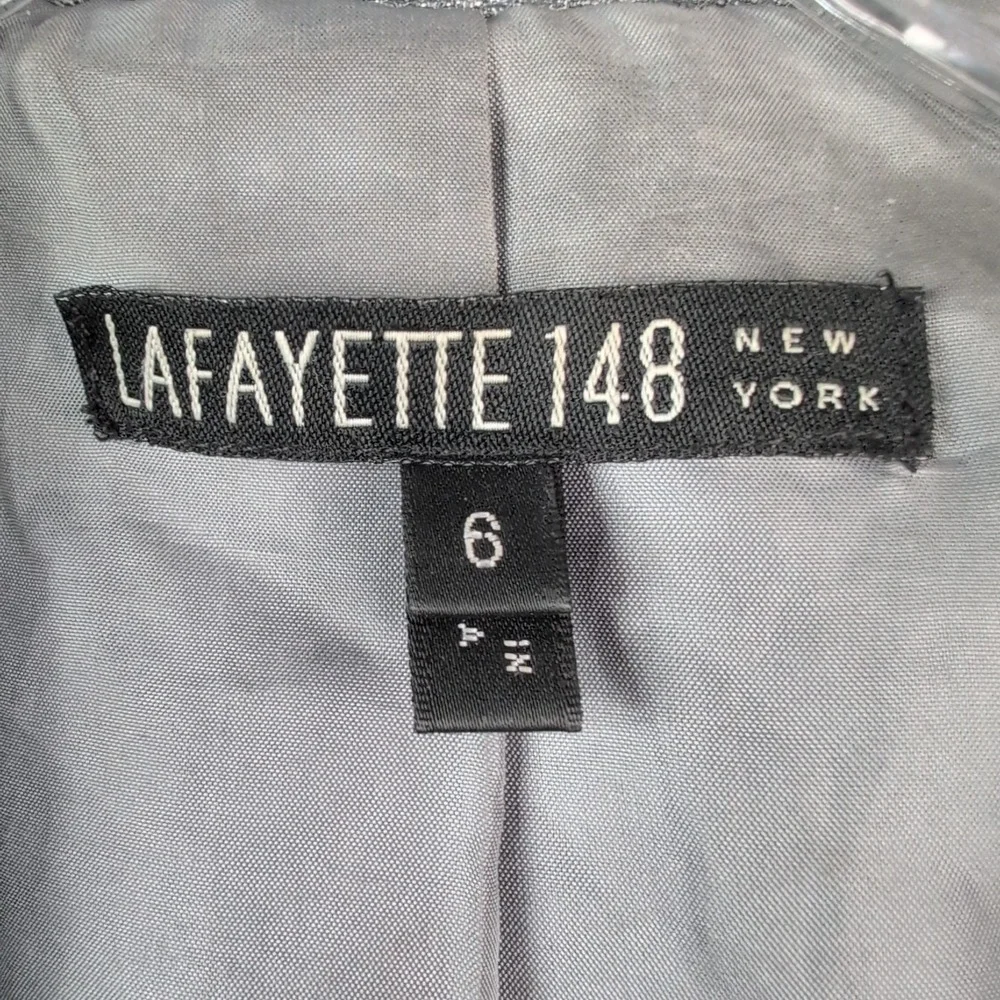 Lafayette 148 New York Leather Jacket Blazer Silver Size 6 Single Button Pockets